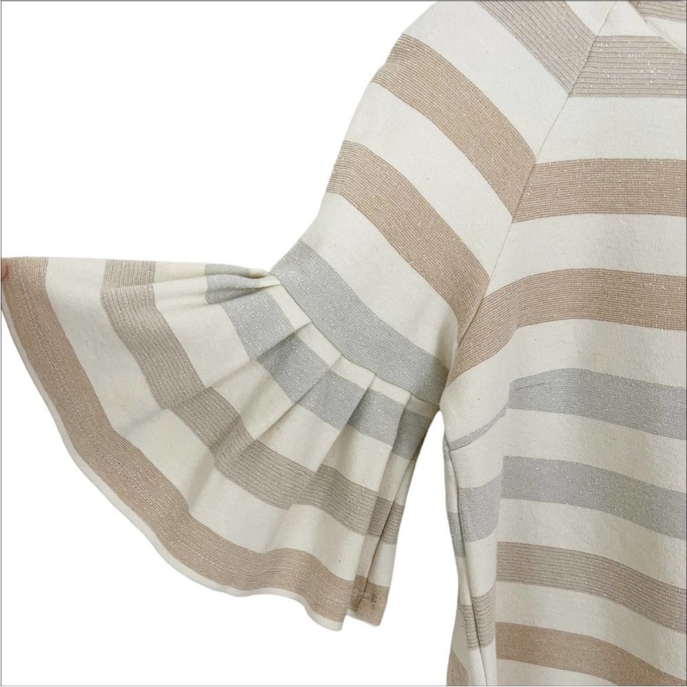 Anthropologie Maeve Metallic Striped Helsa Ruffle Sleeve Knit Top Size XS - Picture 7 of 9